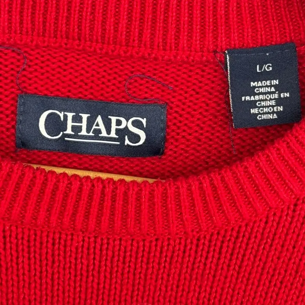 Chaps Red Navy Stripe Pullover Crewneck Sweater Men L